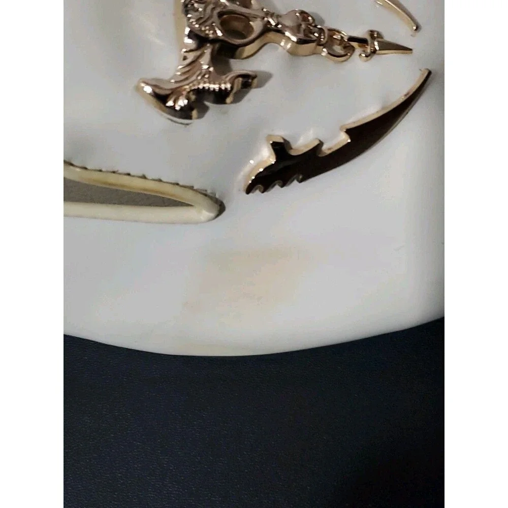 Piergitar 8.5 White/Cream Skull Gold Accents Men's Dress Shoes Patent Leather
